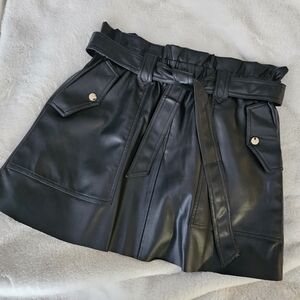 Zara Black Faux Leather-Style Skirt L